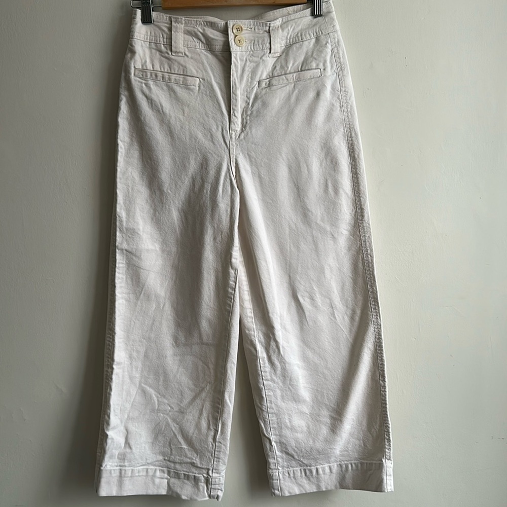 Cotton off white wide leg flat fronted pants women’s US 2